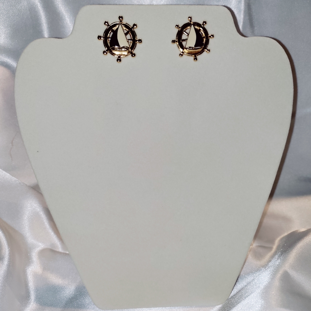 Nautical Gold and Blue Earrings - Picture 4 of 6
